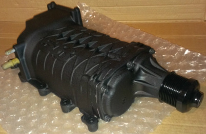 Our Black Wrinkle Powder Coating shown on a Ford Mustang GT500 Eaton TVS 4-lobe Supercharger.