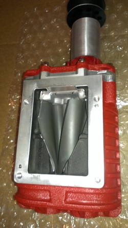 Eaton M62 Gen4 Supercharger CNC Ported Outlet Port Design in Red Wrinkle Powder Coating.